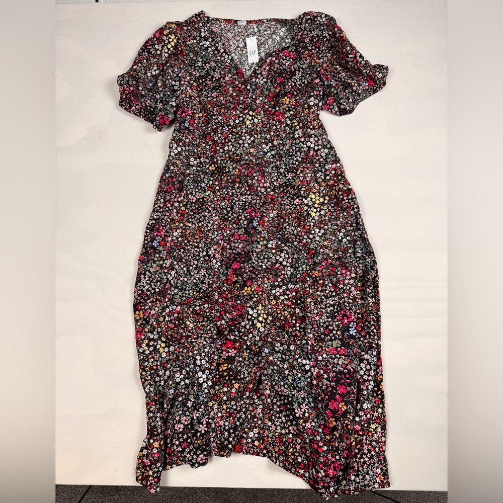 NWT Gap Puff Sleeve V-Neck Pink Floral Maxi Dress Women’s L Retail $79 - Picture 3 of 7